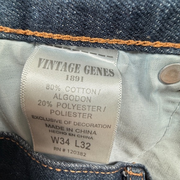 Vintage Genes‎ 1891 Lived In Denim Jeans Mens W34 L32 Dark Wash Slim Fit - Picture 5 of 7